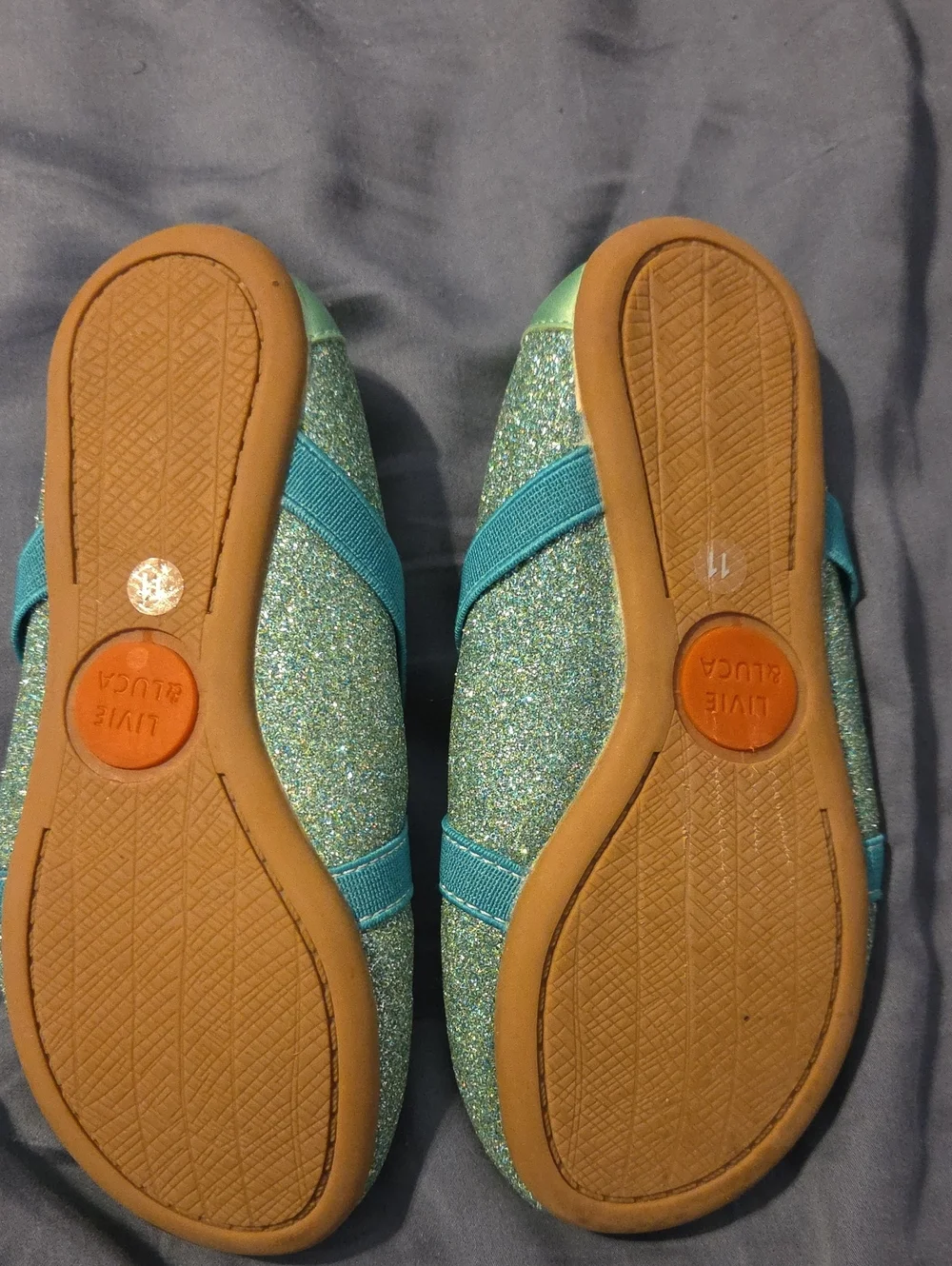 Livie & Luca Teal Glitter Mary Jane Flats with Elastic Cross Straps